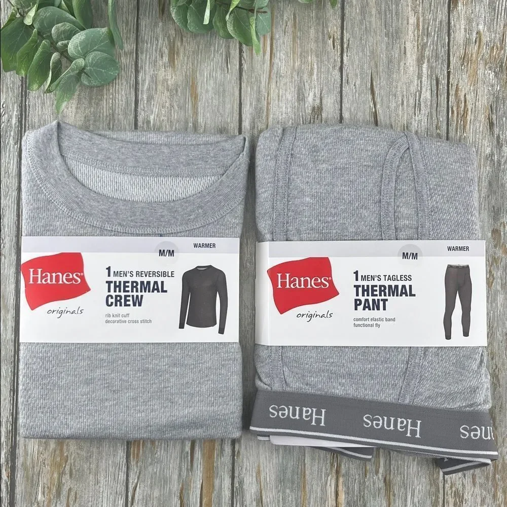 Mens Hanes Originals Raschel Reversible Knit Thermal Top & Bottom Size M